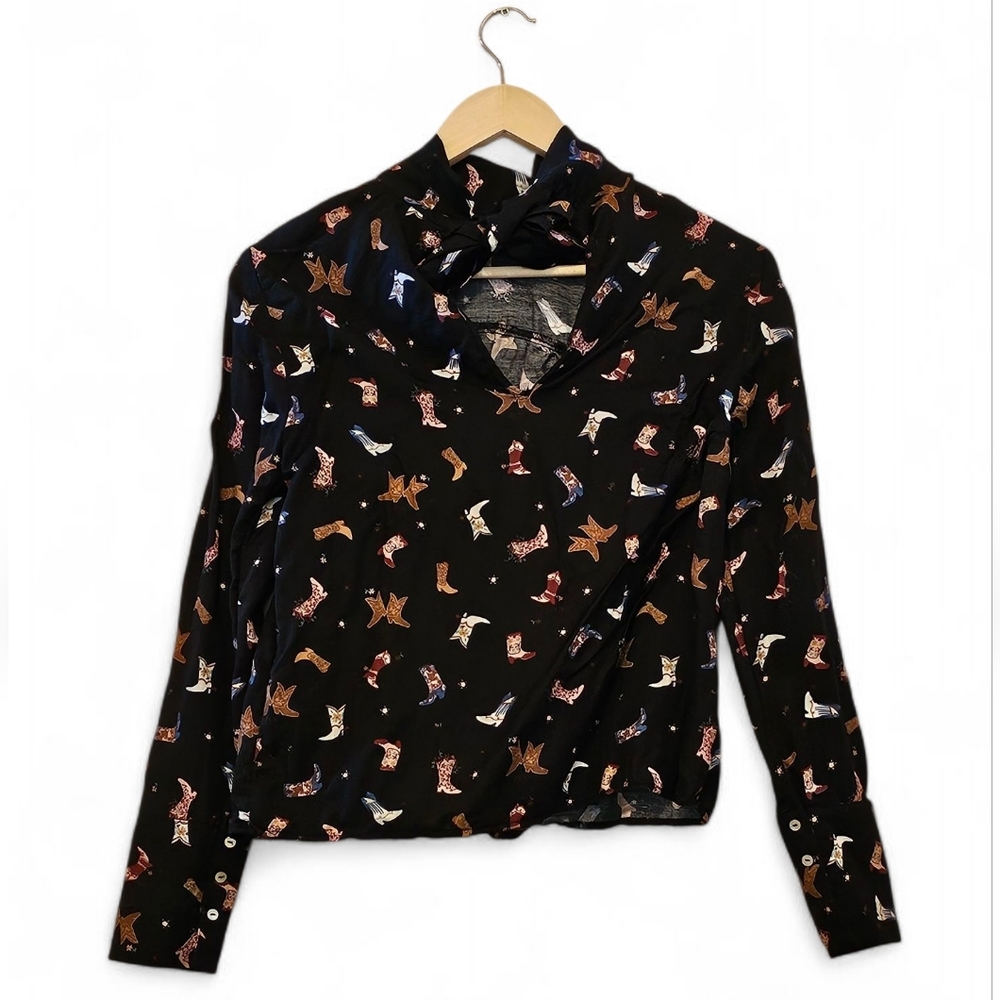 NWOT 2017 Zara Trafaluc Collection Black Top with Multicolor Boot Design XS